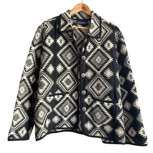 Vintage Jane Ashley Cross Knit Aztec black N White Jacket Size XL 23x29